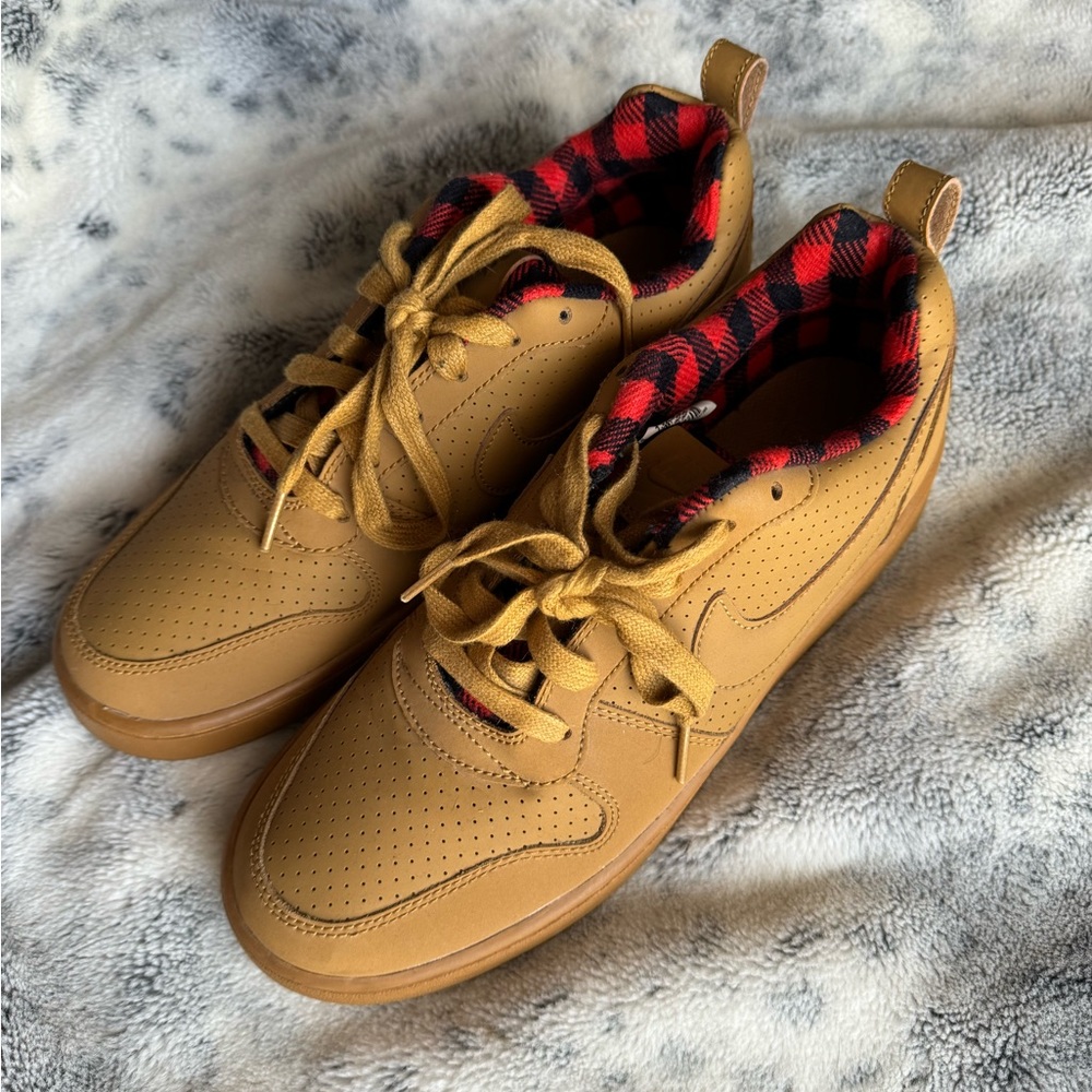 Tan with Black and red buffalo plaid NIKE borough low shoes